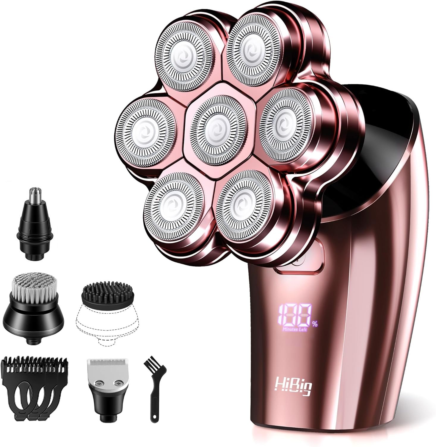 Electric Razors for Women Legs : 5-in-1 Rechargeable Body Shaver, 7D Wet & Dry Bikini Trimmer, IPX7 Waterproof Lady Hair Remover for Face Underarms Pubic, Rose Pink